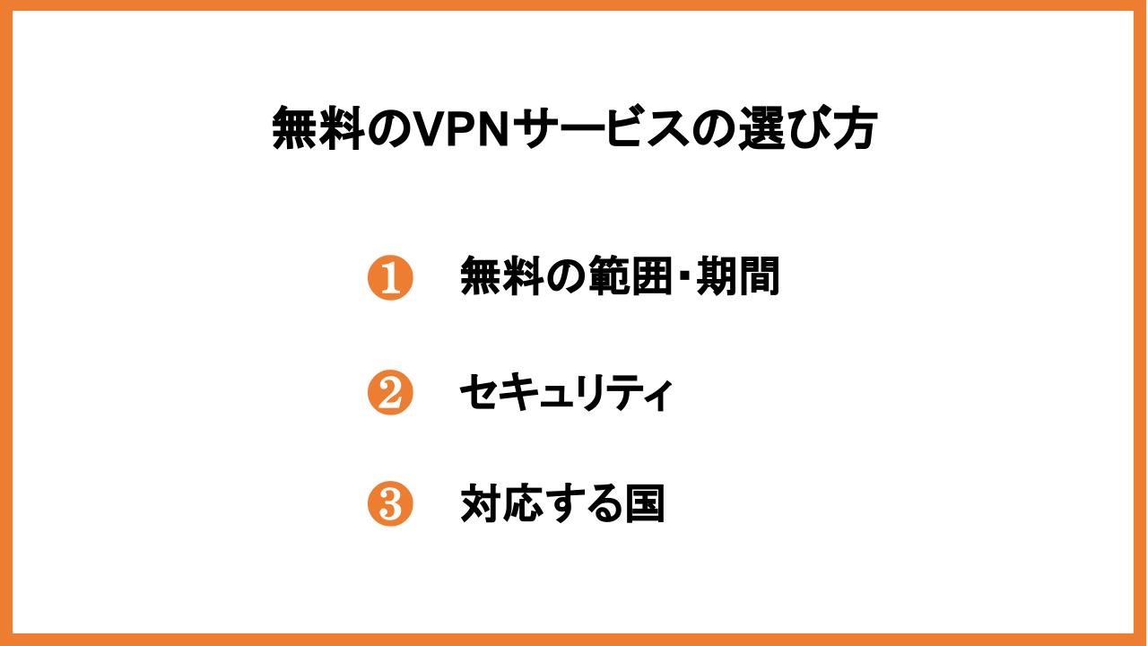 無料のVPNサービスの選び方